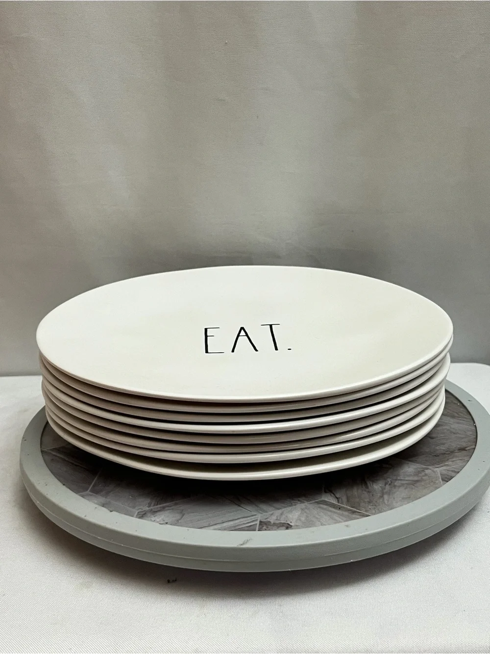 Rae Dunn EAT Dinner Plates Set of 8 White Melamine 10.5” Farmhouse Dining